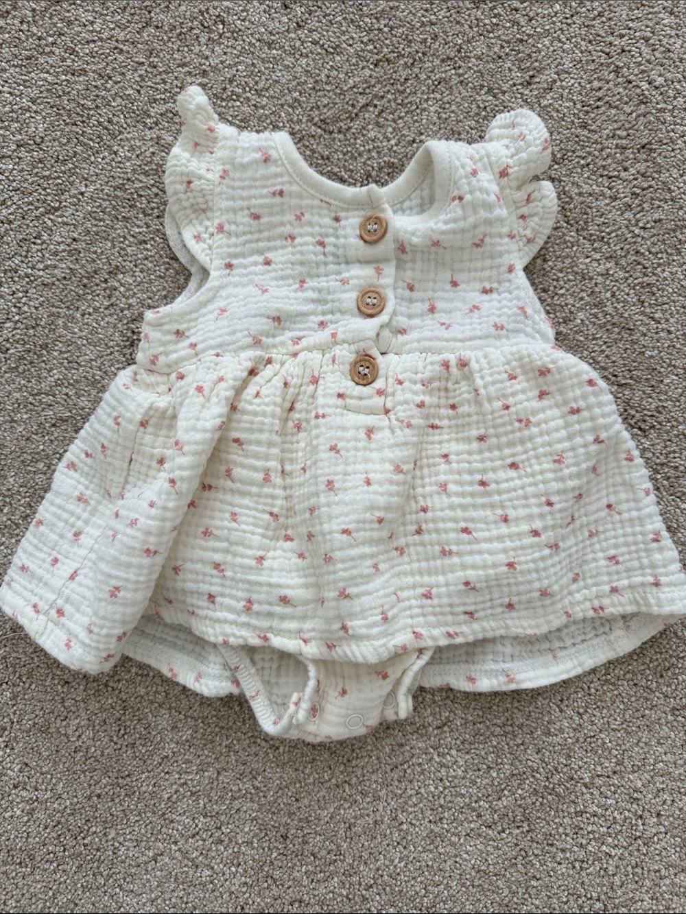 Baby Girl Cream Floral Muslin Dress Bodysuit